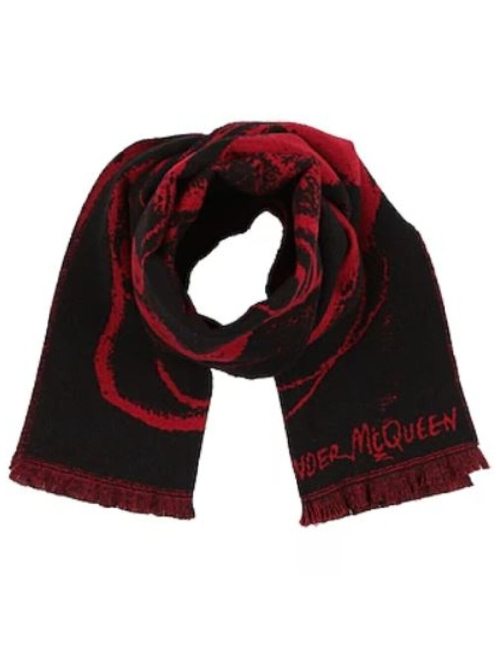 Alexander McQueen Wool Scarf Black Red - Picture 2 of 7
